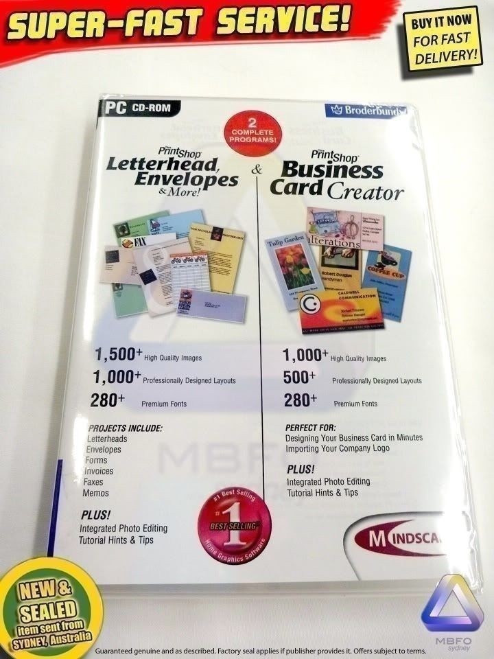 PrintShop Letterhead + Envelope + Business Cards PC Print shop printer software