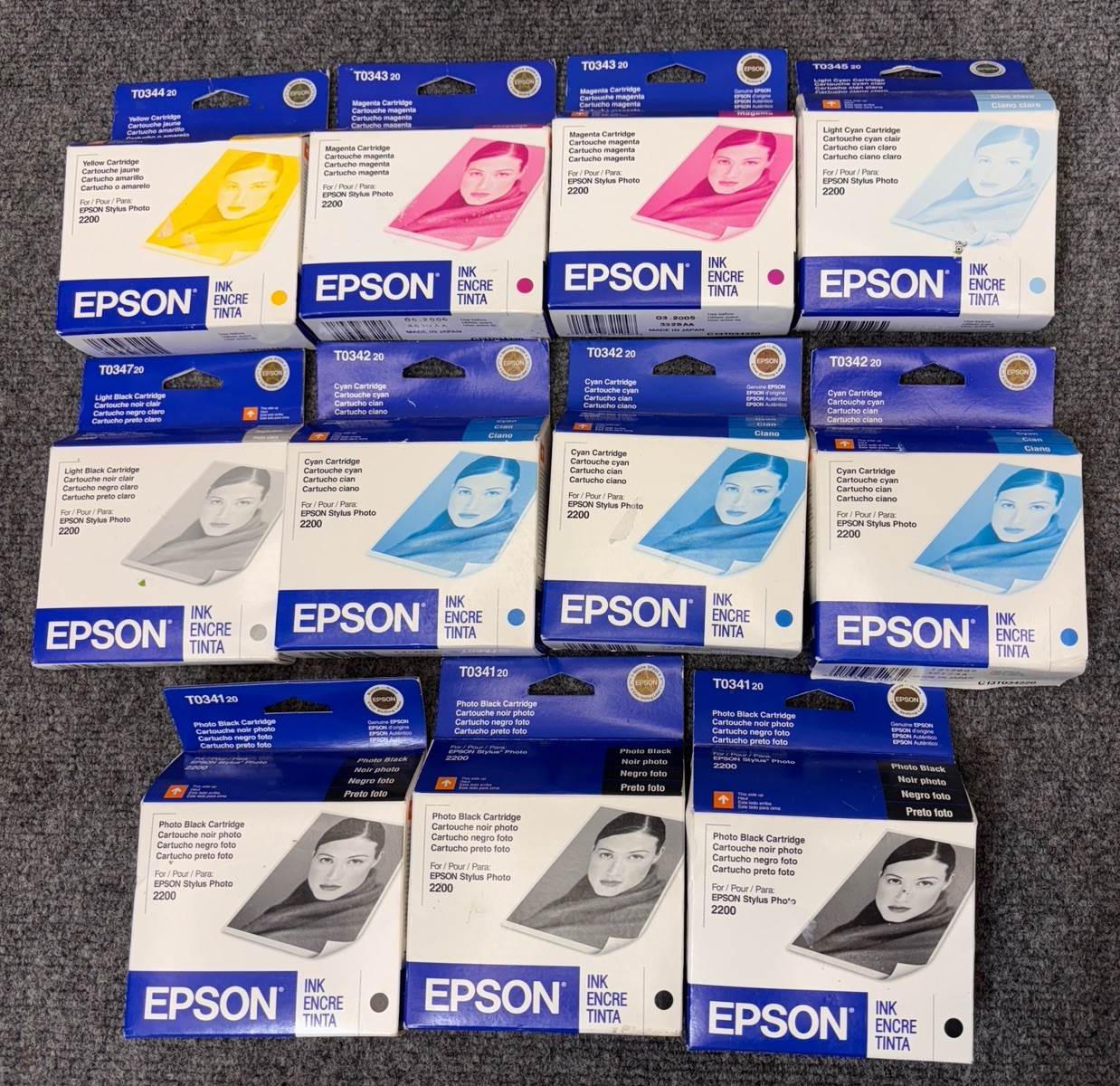 GENUINE Lot 11 EPSON Stylus Photo 2200 Ink Cartridges SEALED T034 --Expired