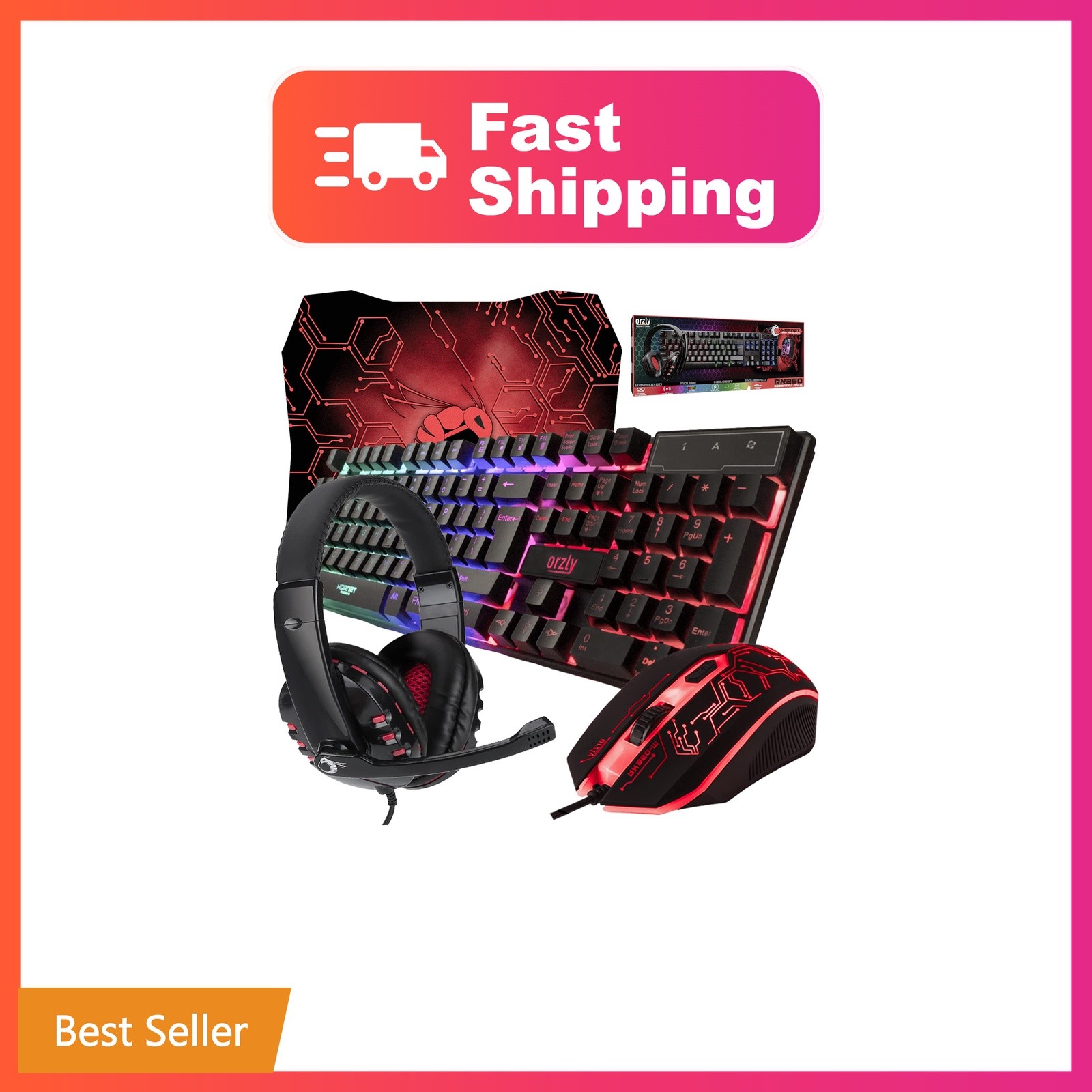 Gaming Keyboard and Mouse and Mouse pad and Gaming Headset, Wired LED RGB Bac...