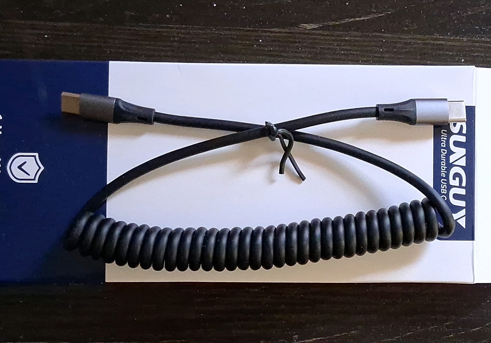 SUNGUY Ultra Durable USB-C to USB-C Coil Cord Cable Black Coiled Charging Data.