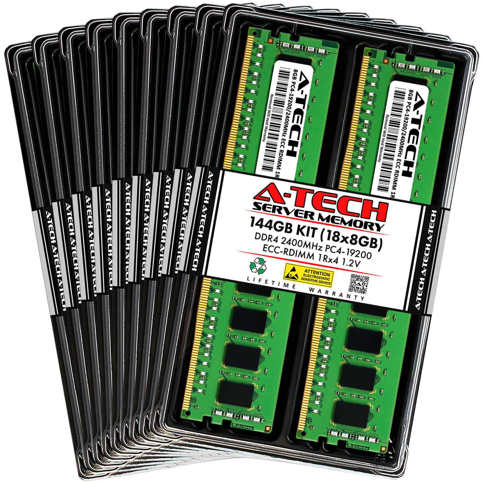 A-Tech 144GB 18x 8GB 1Rx4 PC4-19200R DDR4 2400 ECC REG RDIMM Server Memory RAM