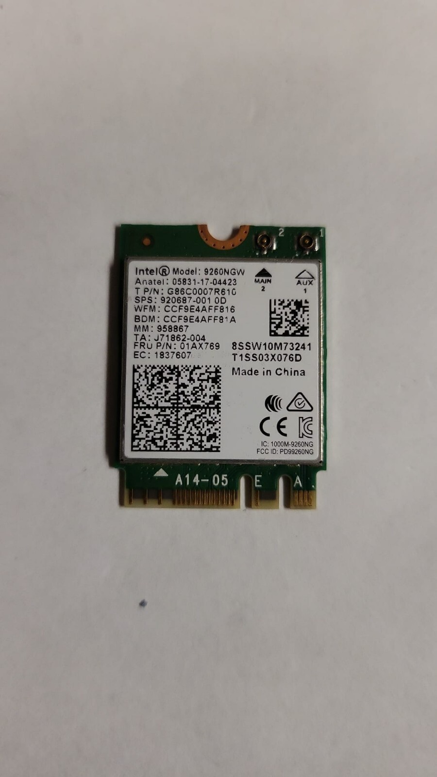 Intel Dual Band Wireless-AC 9260NGW NGFF 01AX769 G86C0007R610 920687-001-TESTED