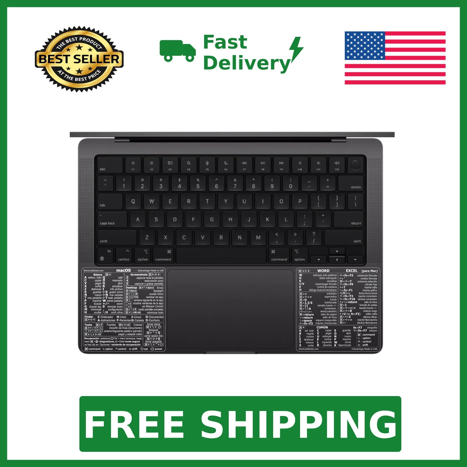 Synerlogic Mac OS and Word/Excel Shortcuts Stickers | Laminated Vinyl MacBook...