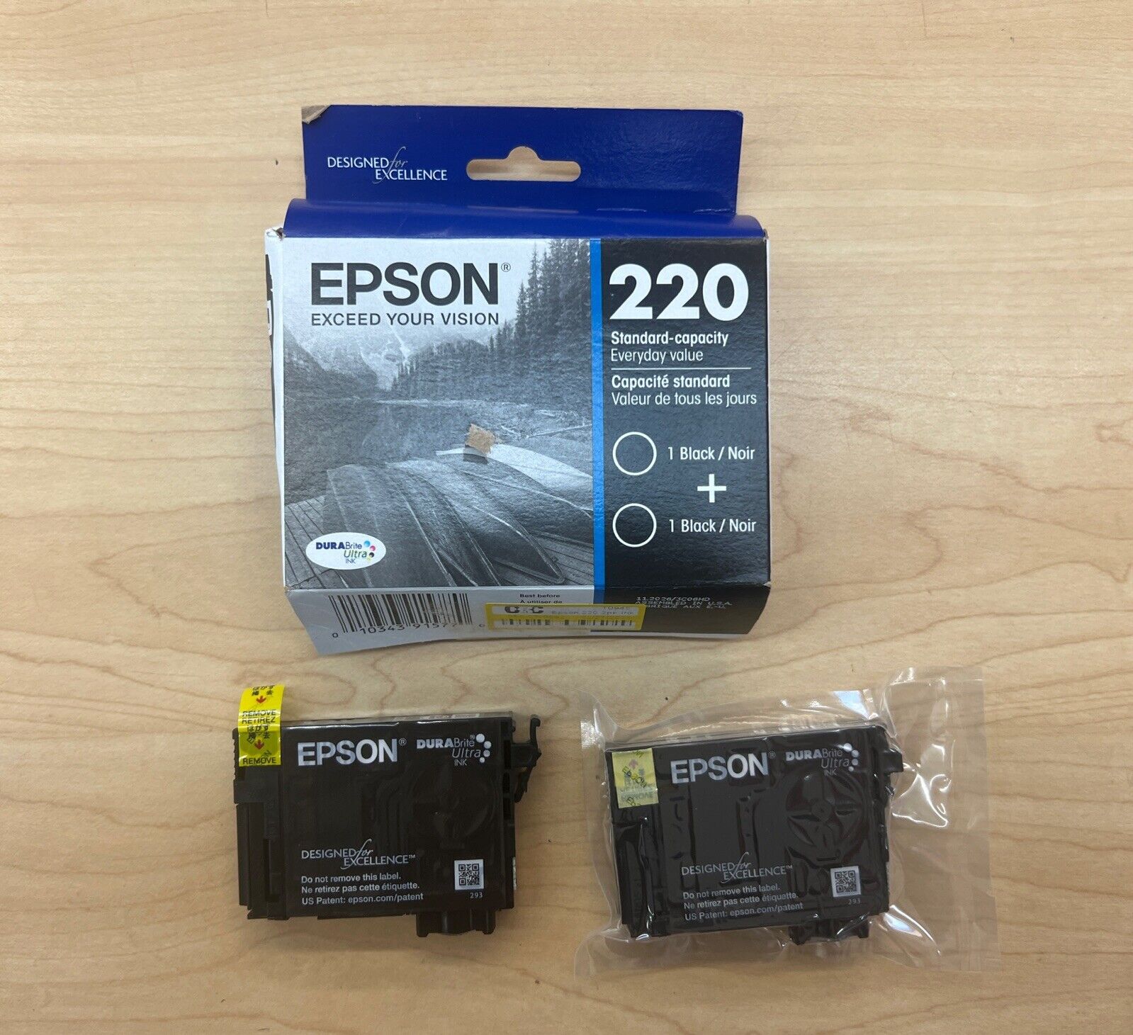 NEW Epson 220 Standard Capacity Black Ink Cartridges 2-Pack Exp 11.2026