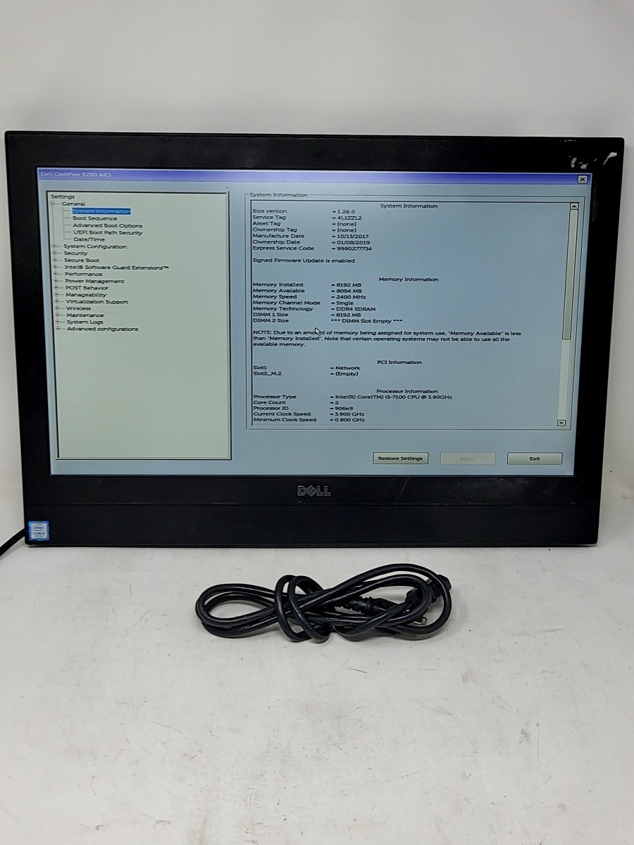DELL OPTIPLEX 5250 AIO Intel Core I3-7100 8GB 250GB SEE NOTES