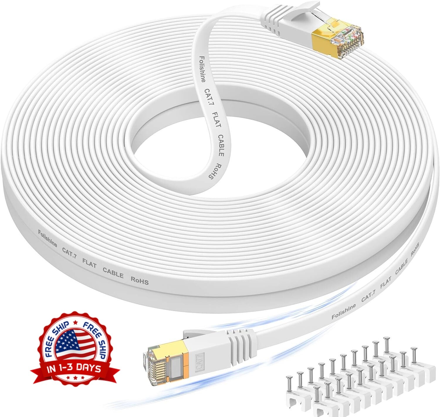cable de internet 100 pies viene con 20 abrazaderas para cables.Cat 7 Ethernet