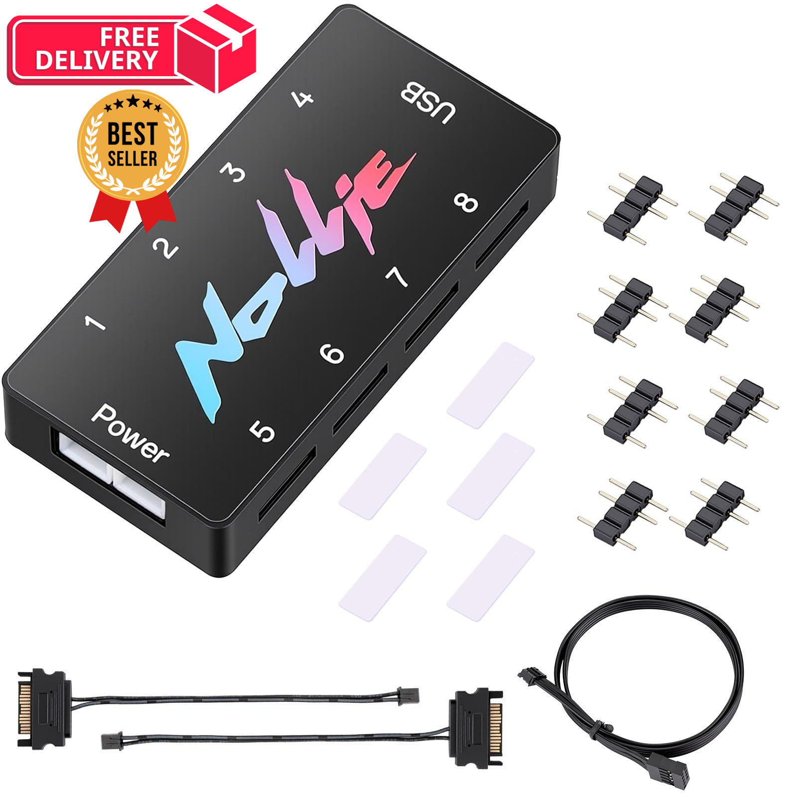 Iesooy Nollie 8 ARGB Controller Fan Hub 5v 3Pin 8 Port 8, Black