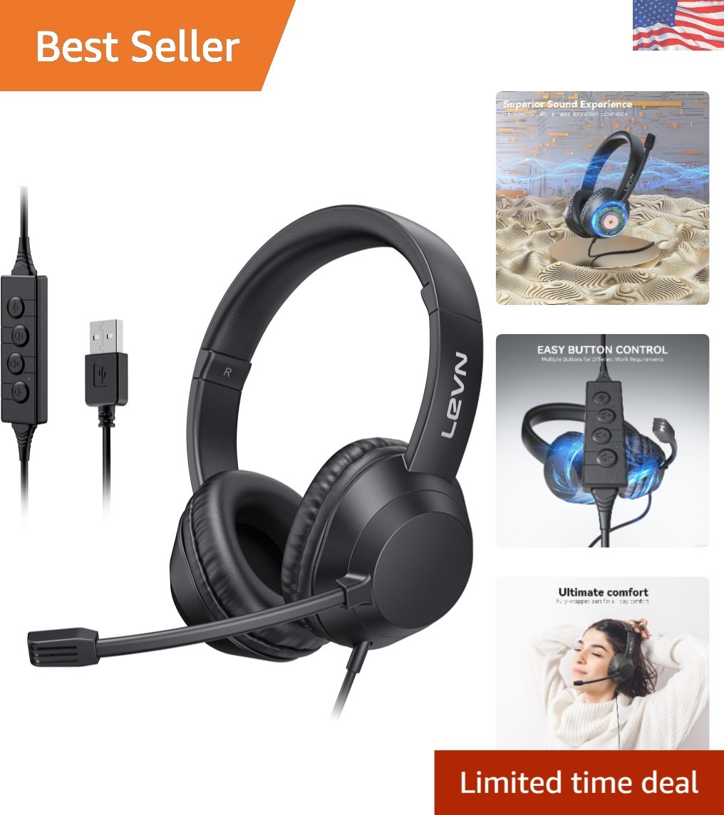 Over-Ear USB Headphones with Noise Canceling Mic – Ideal for Calls & Gaming