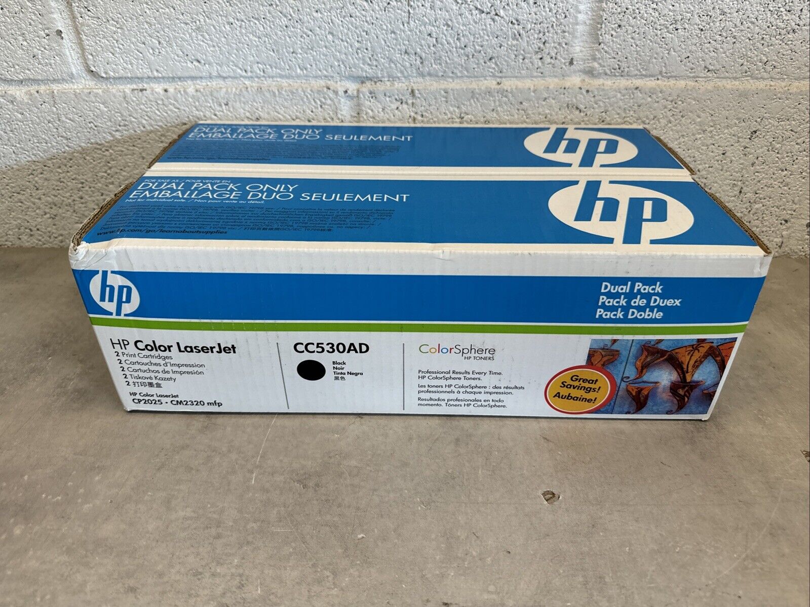 New - Genuine Sealed Dual Pack HP 304A CC530AD Black Printer Toner Cartridge