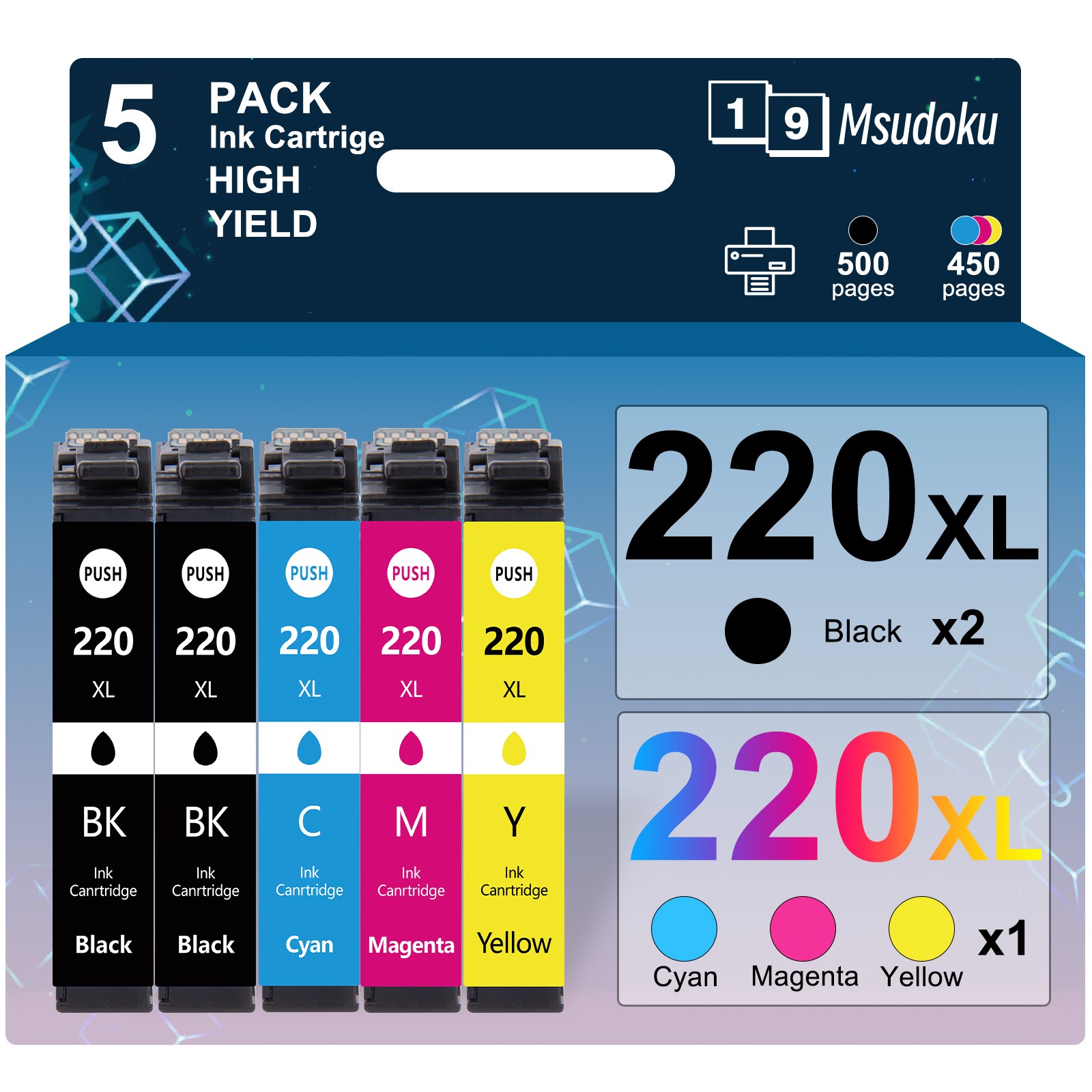5PK T220XL 220XL Ink For Epson XP-420 XP-320 XP-424 WF2630 WF2660 WF2760 printer