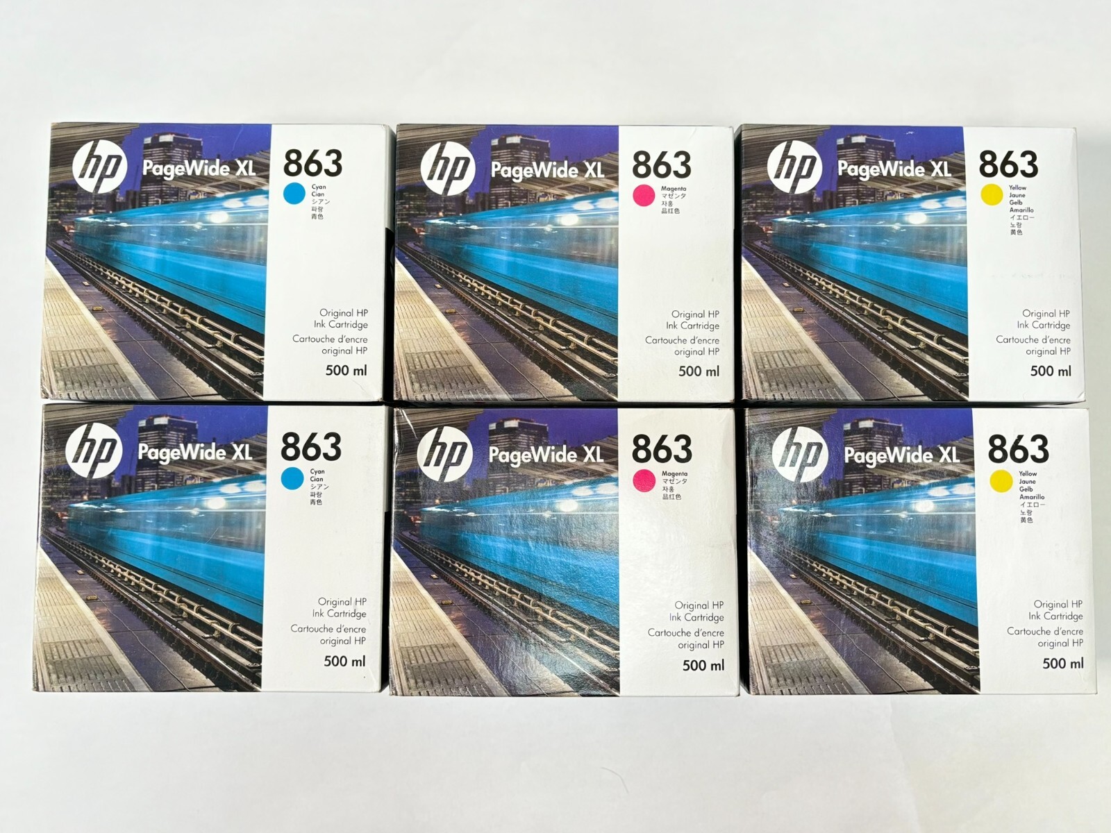 6 OEM HP 863 PageWide XL 3920,3950 CMY Inks F9K38A,F9K39A,F9K40A (2023) 500ml