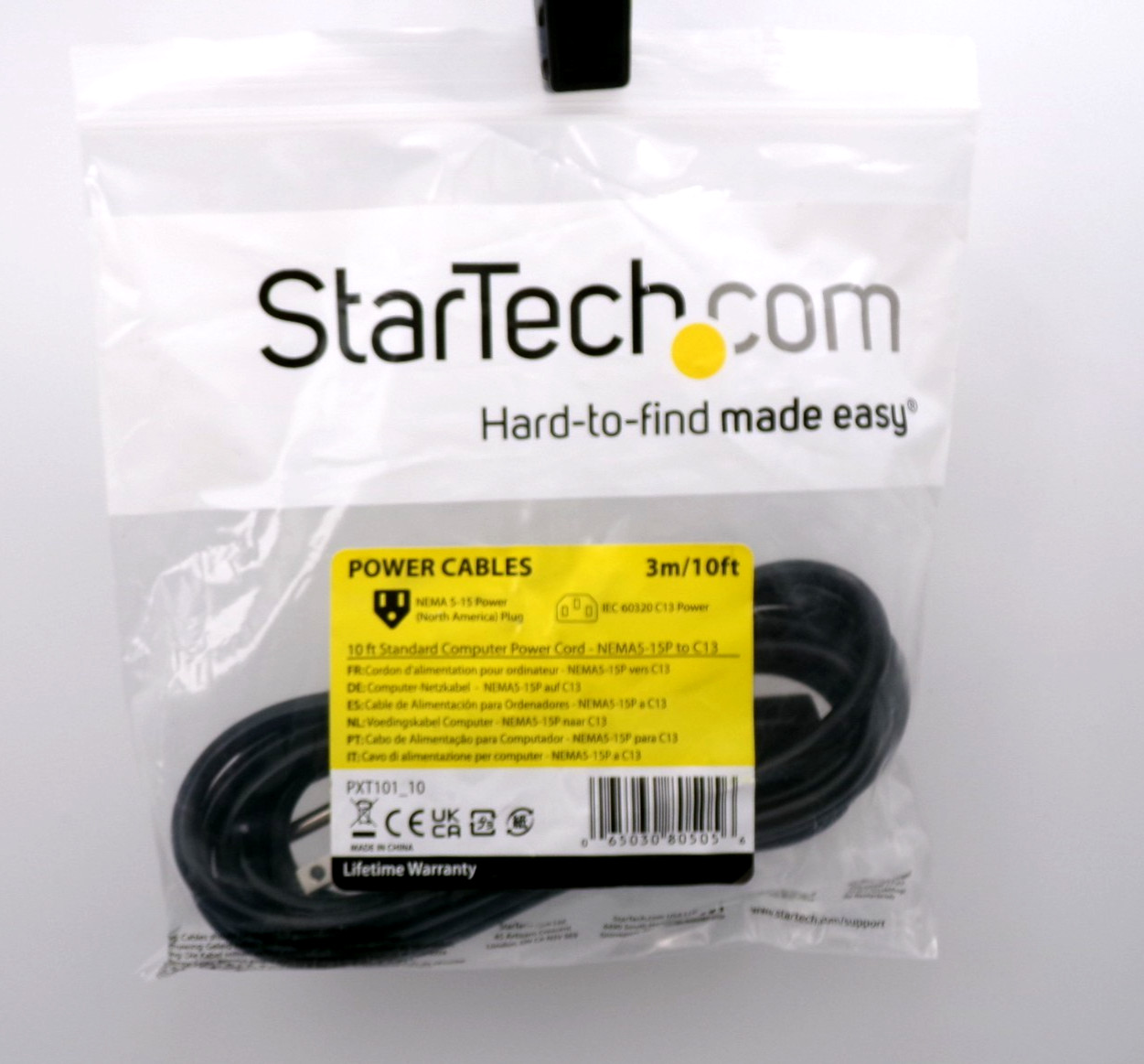 StarTech PXT101_10 10ft Computer Monitor Power Cord NEMA 5-15P to C13 New