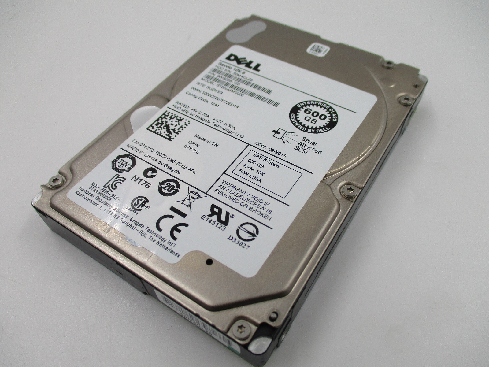 Dell ST600MM0006 600GB 2.5" 6Gb/s 10K RM SAS Hard Drive Dell P/N: 07YX58 Tested