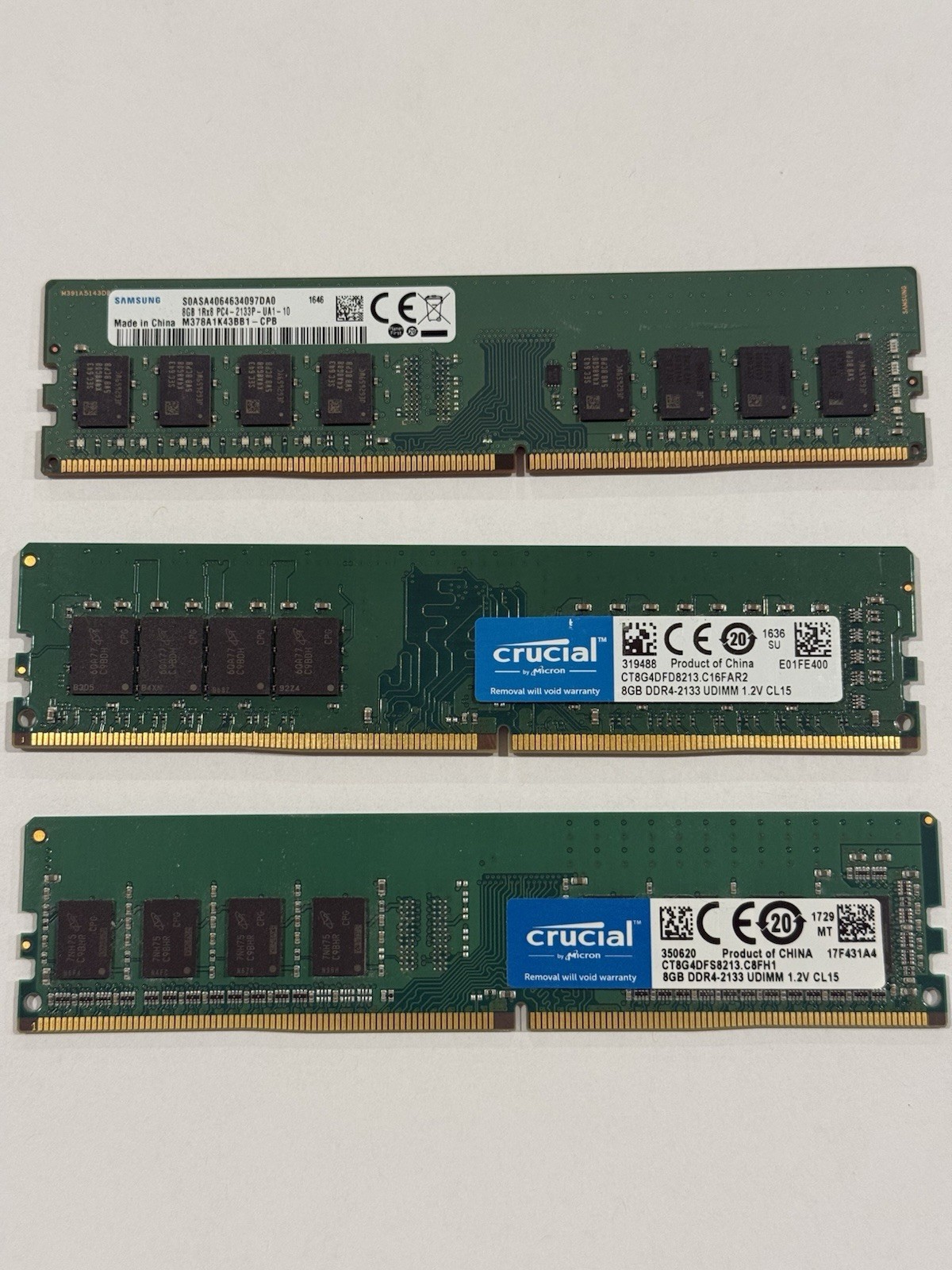 Lot Of 3x 8GB PC4-2133 DDR4 Desktop RAM Samsung Crucial