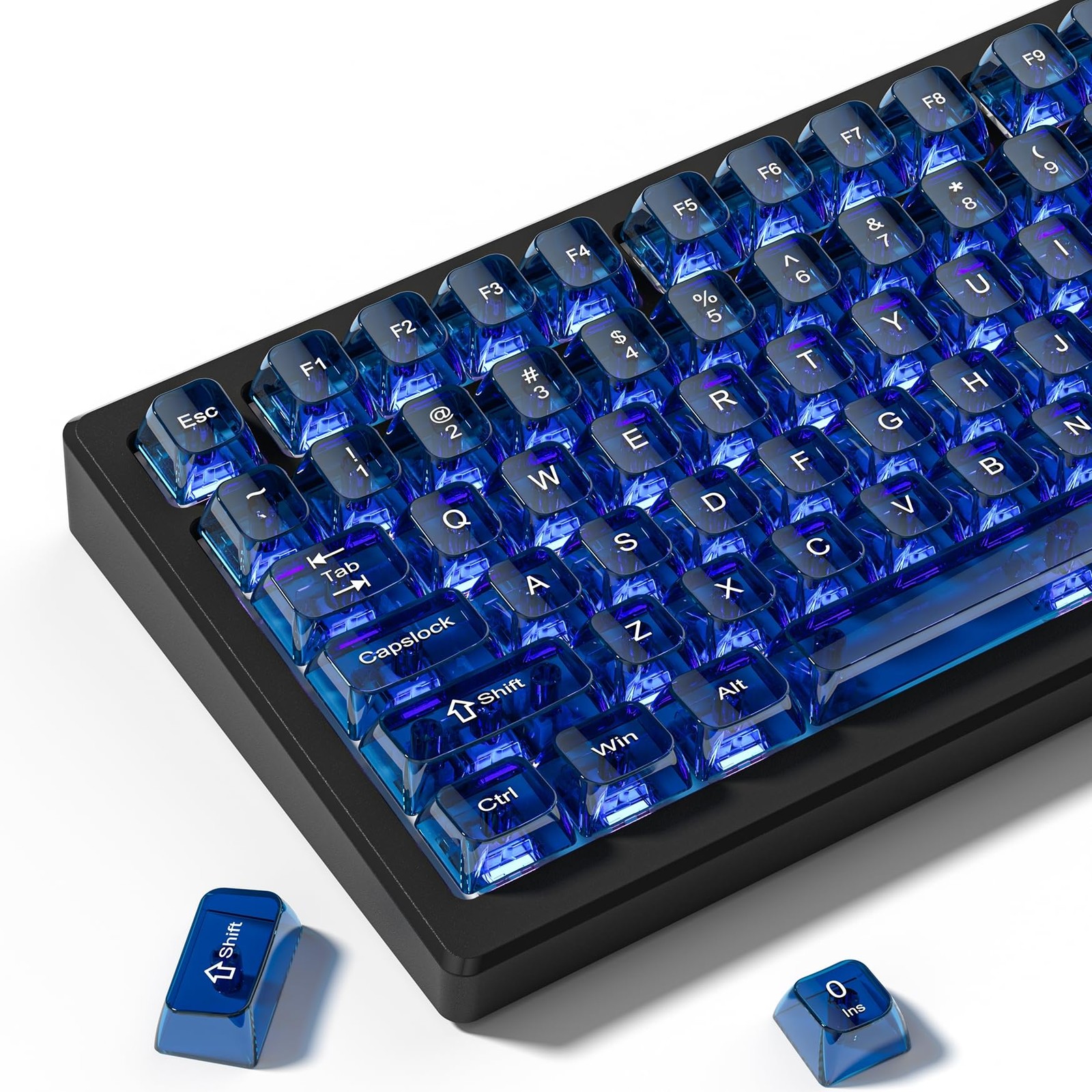 Dark Blue Clear Keycaps 75 Percent Transparent Jelly Shine Through MDA