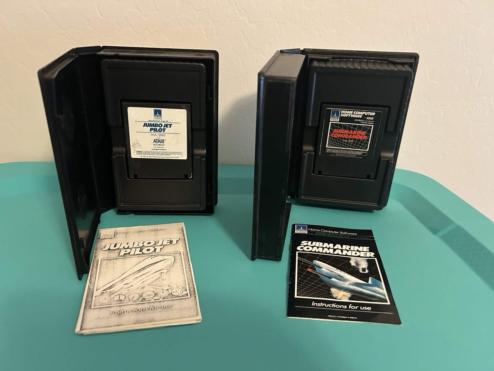 BOXED Sub Commander & Jumbo Jet Pilot Video Game Cartridges Atari XL/XE - TESTED