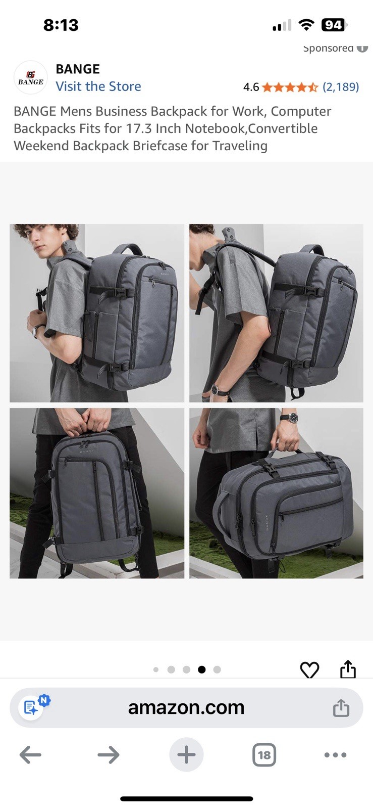 Bange Weekender Expand Backpack Modern Business Travel Laptop Suitcase Carry-on