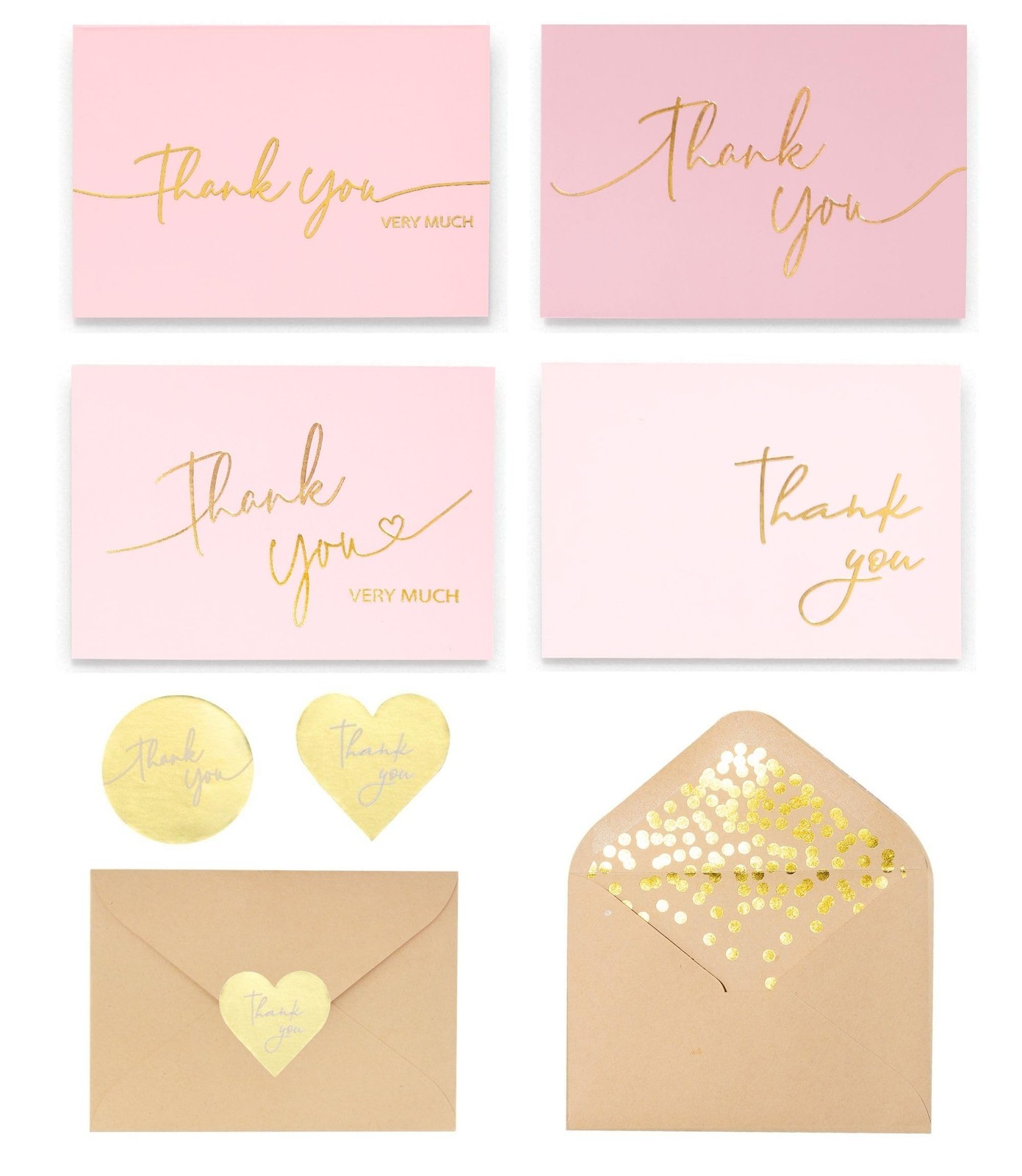 Thank You Cards 5 x 5 Inch Pink Gold Envelopes Winoo Design Bulk Baby
