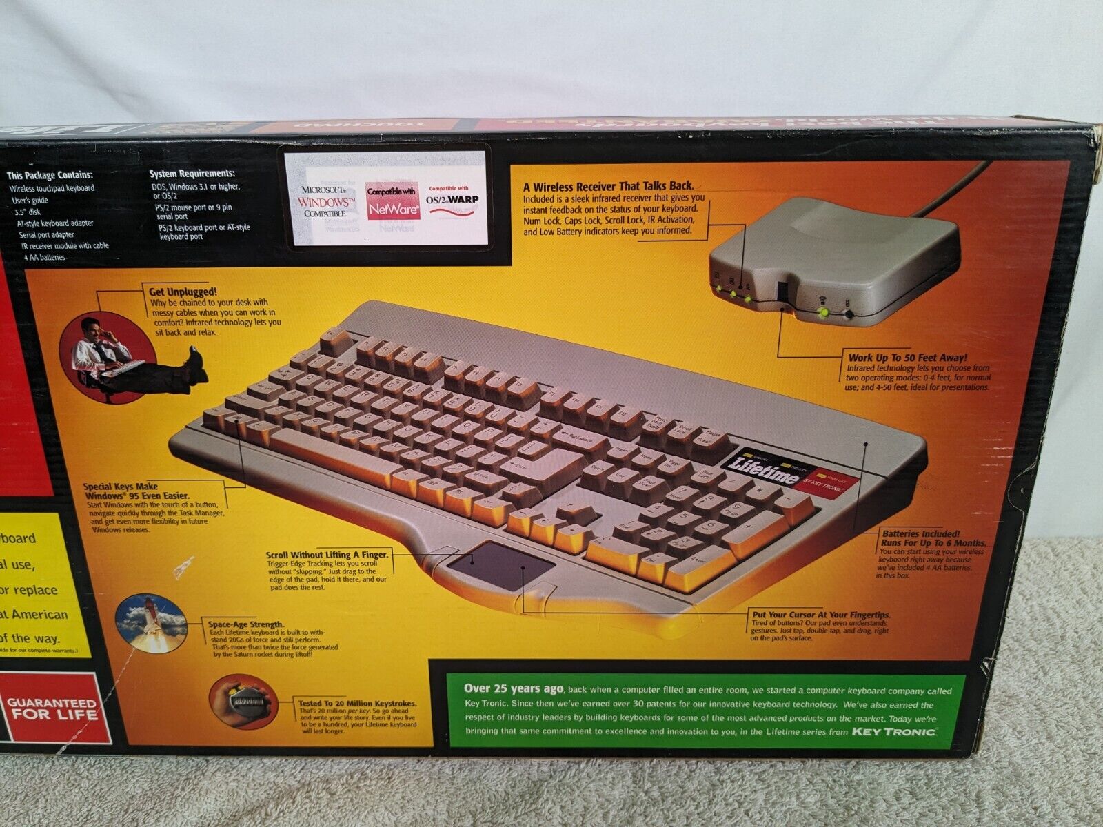 Vintage Keytronic Lifetime Wireless Touchpad Keyboard PC Clicky Trackpad NIB