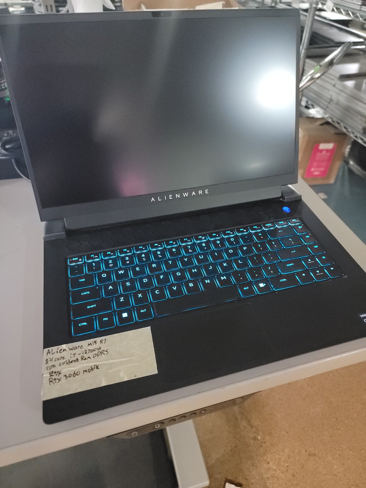 Alienware M15 R7 POWER BUT NO DISPLAY I7, No RAM, No Drive Dent On Top FOR PARTS
