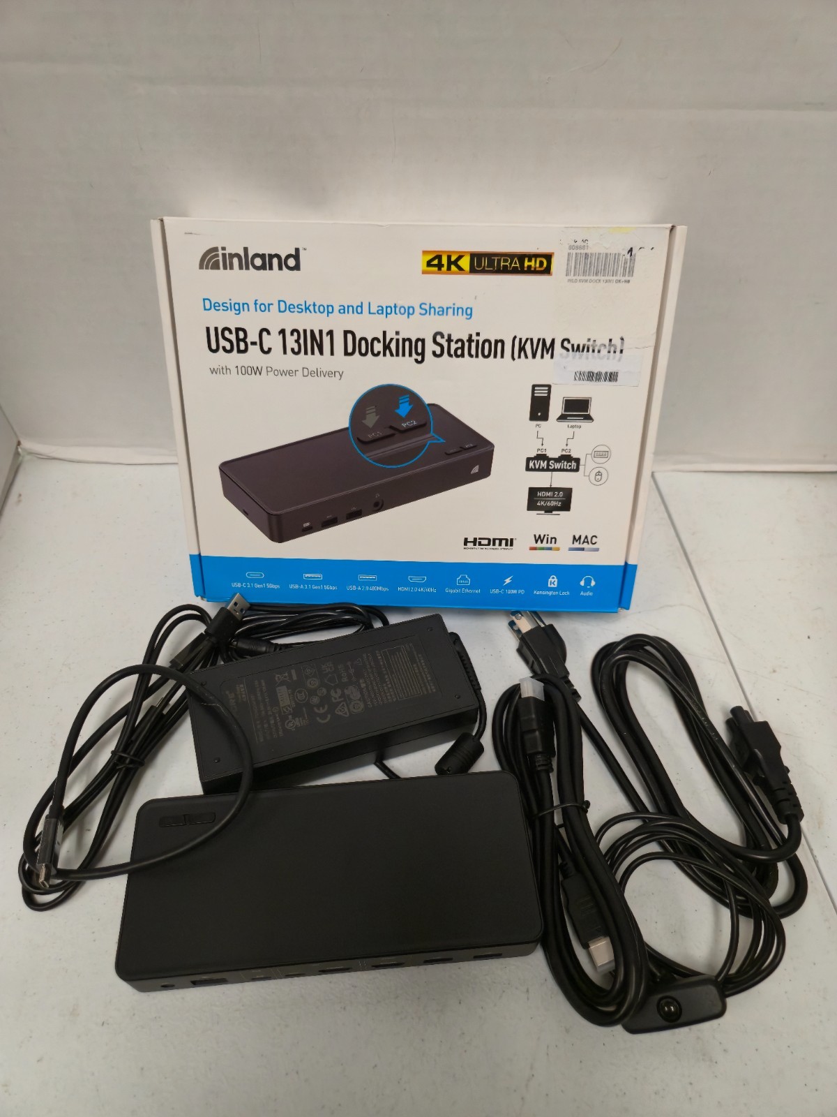 Inland USB-C 13 in 1 Docking Station KVM Switch with 100W Power Delivery