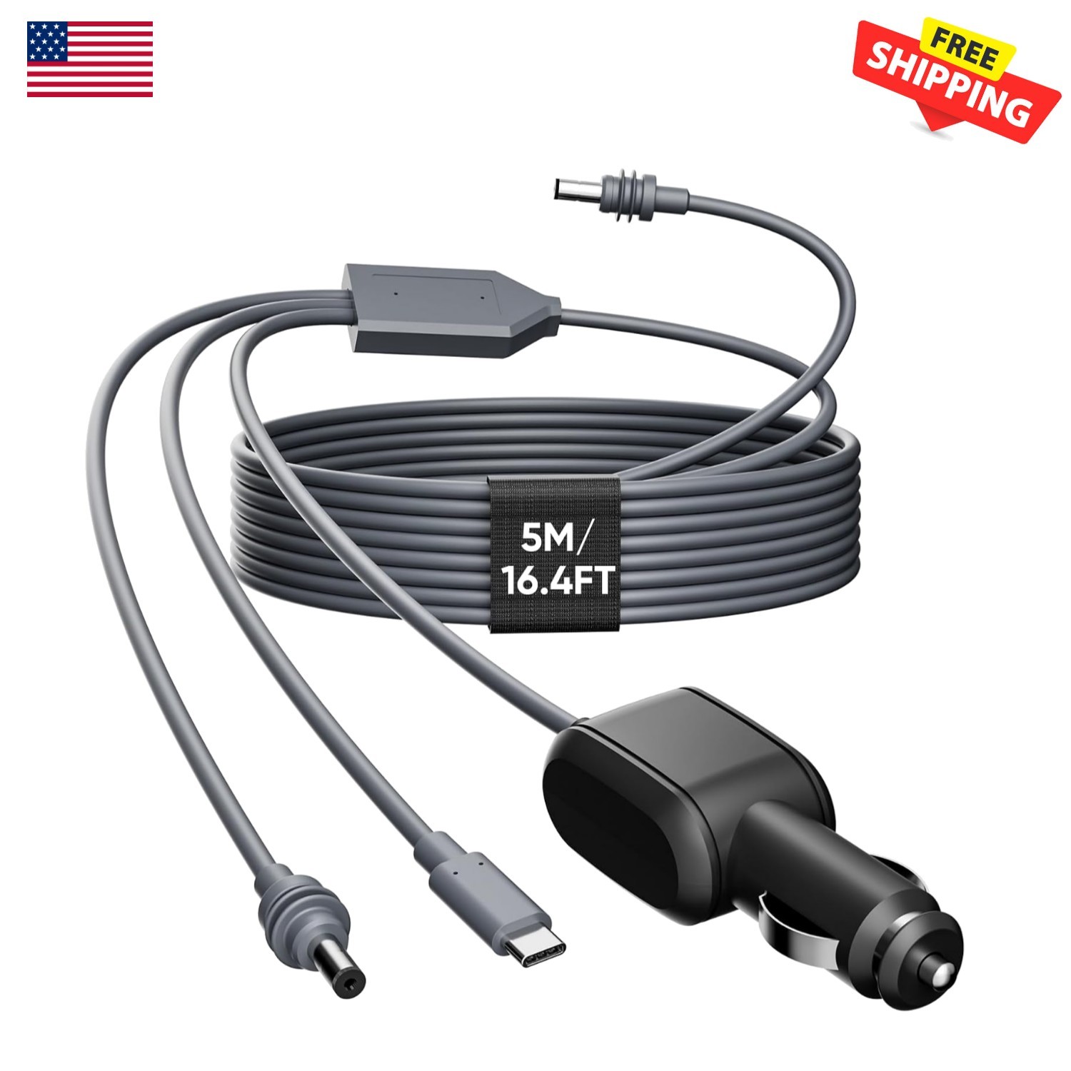 High-Quality 16.4FT Starlink 3-in-1 Power Cable: USB-C & Car Adapter Included