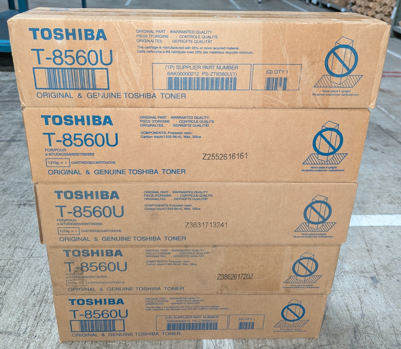 Genuine Lot of 5 Toshiba T-8560U Black Toner Cartridge e-STUDIO 556/656/756/856