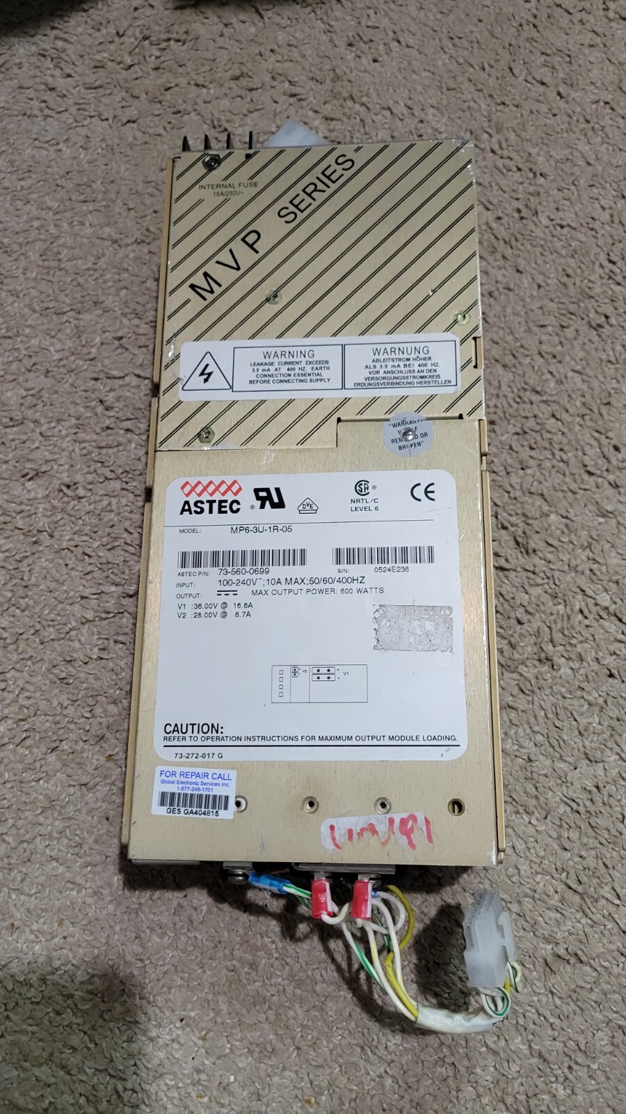 ASTEC Model MP6-3U-1R-05 Power Supply
