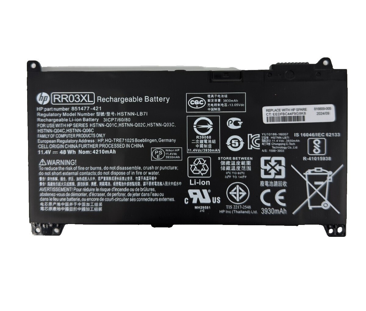 Genuine 48Wh RR03XL Battery For HP ProBook 430 440 450 455 470 G4 G5 851477-421