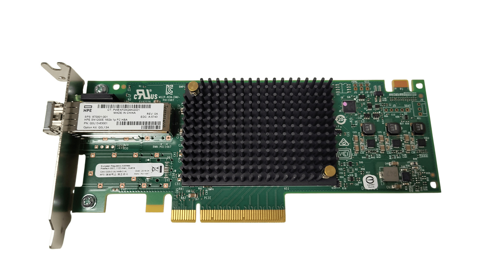 HP SN1200E Single Port 16Gb HBA Q0L13-63001 870001-001 Half Height w/ SFP 