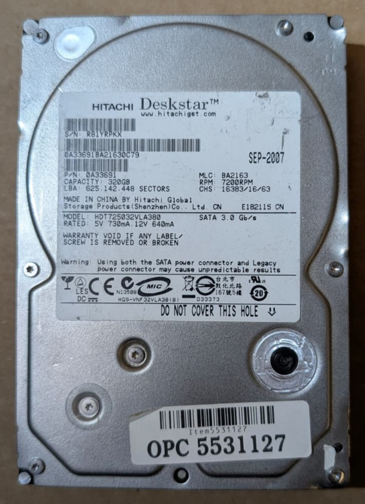 Hitachi Deskstar T7K500 0A33691 HDT725032VLA380 320GB SATA HDD New 3.5