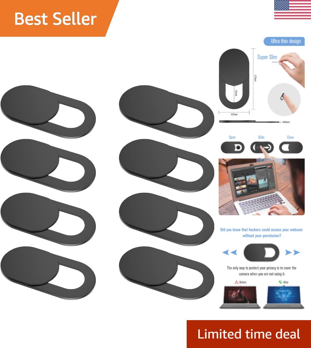 Minimalist 8 Pack Webcam Covers - Ultra-Thin Design for Privacy Protection