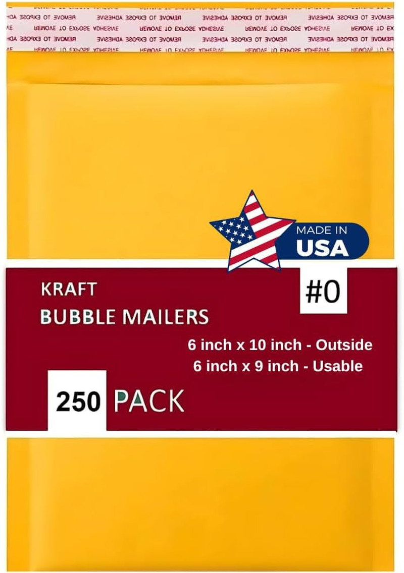 250 PC #0 6X10 Inches 250 Pack Inches Kraft Bubble Mailers Yellow Shipping Padde
