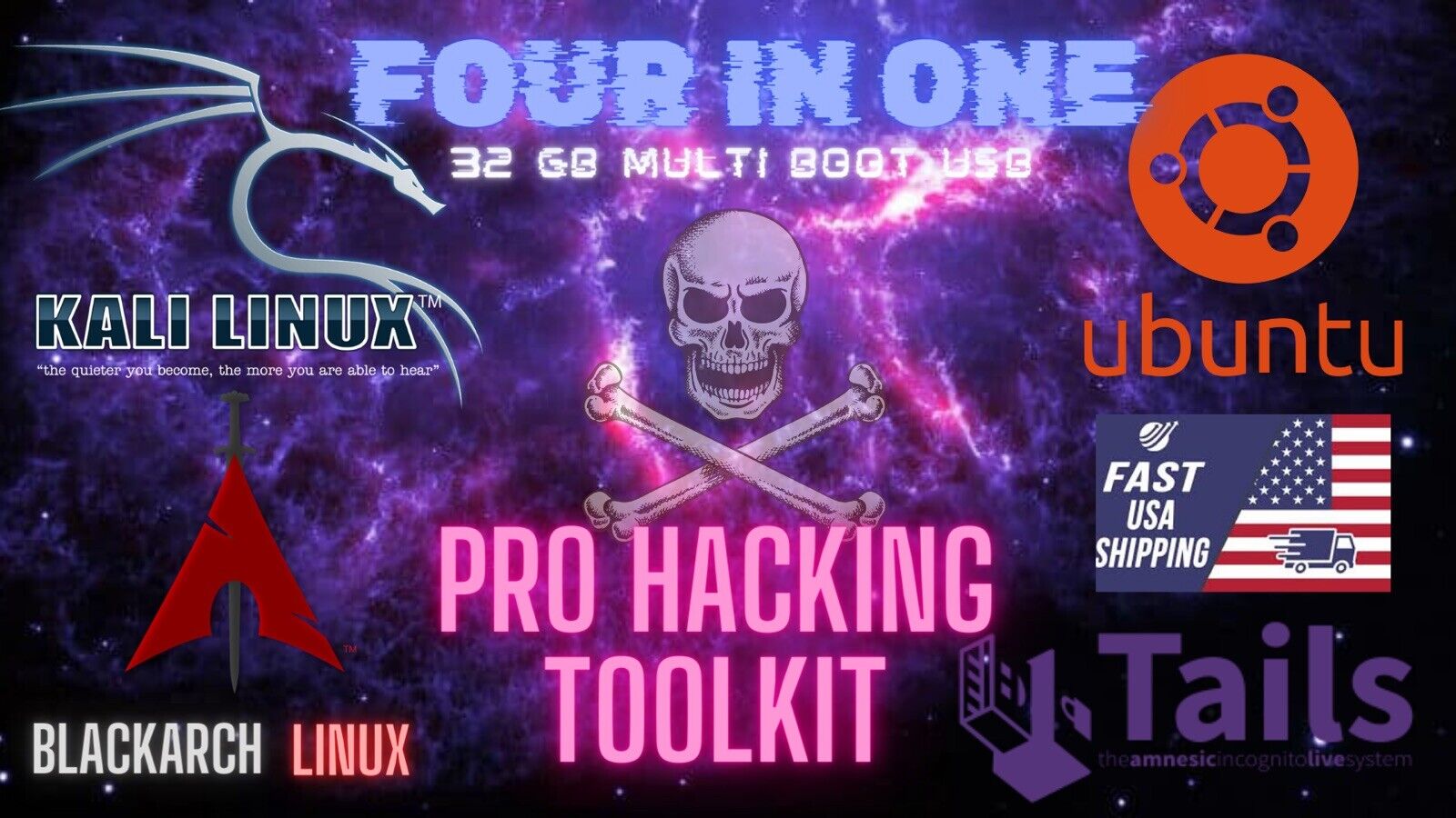 Learn To HACK: Tails Kali Ubuntu BlackArch 4 in 1 Multiboot USB Newest Pro Tools