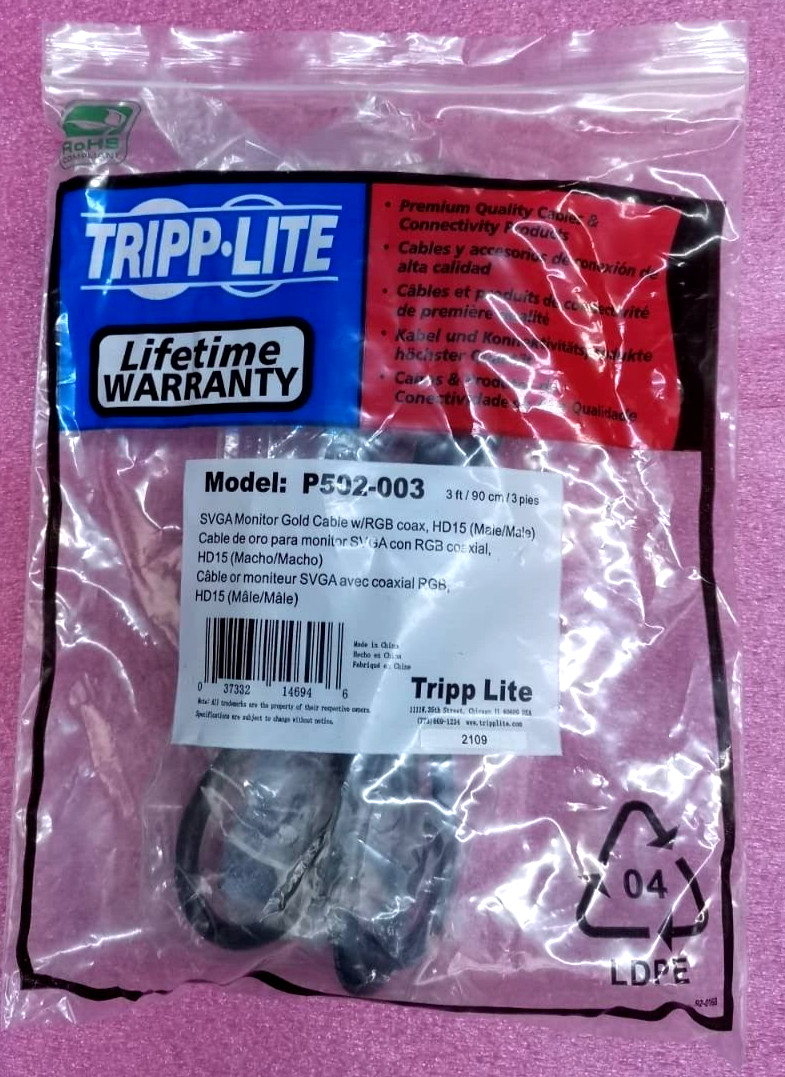 Tripp Lite P502-003-SM SVGA Monitor Cable With RGB Coax HD15 M/M 3ft (SET of 3)