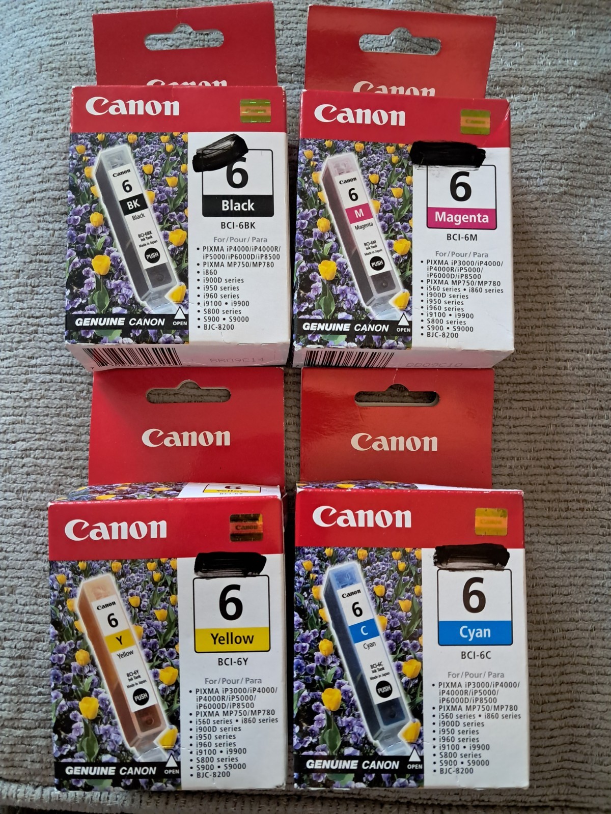 Lot of 4 Canon Ink Cartridges Genuine NEW Cyan Yellow Magenta Black 6 Series