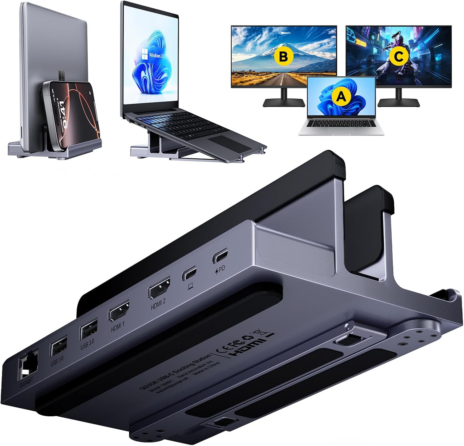 Laptop Docking Station Stand Dual 4K Monitor:  USB C Docking Station Dual Monito