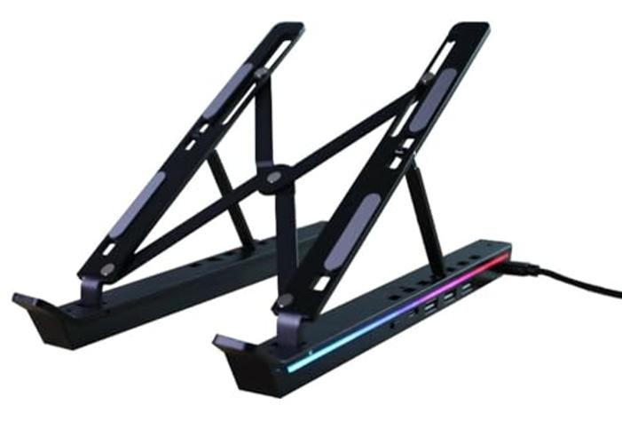 Laptop Stand with Docking Station for Desk,4 in 1(1*USB-C,3*USB-A) RGB Black