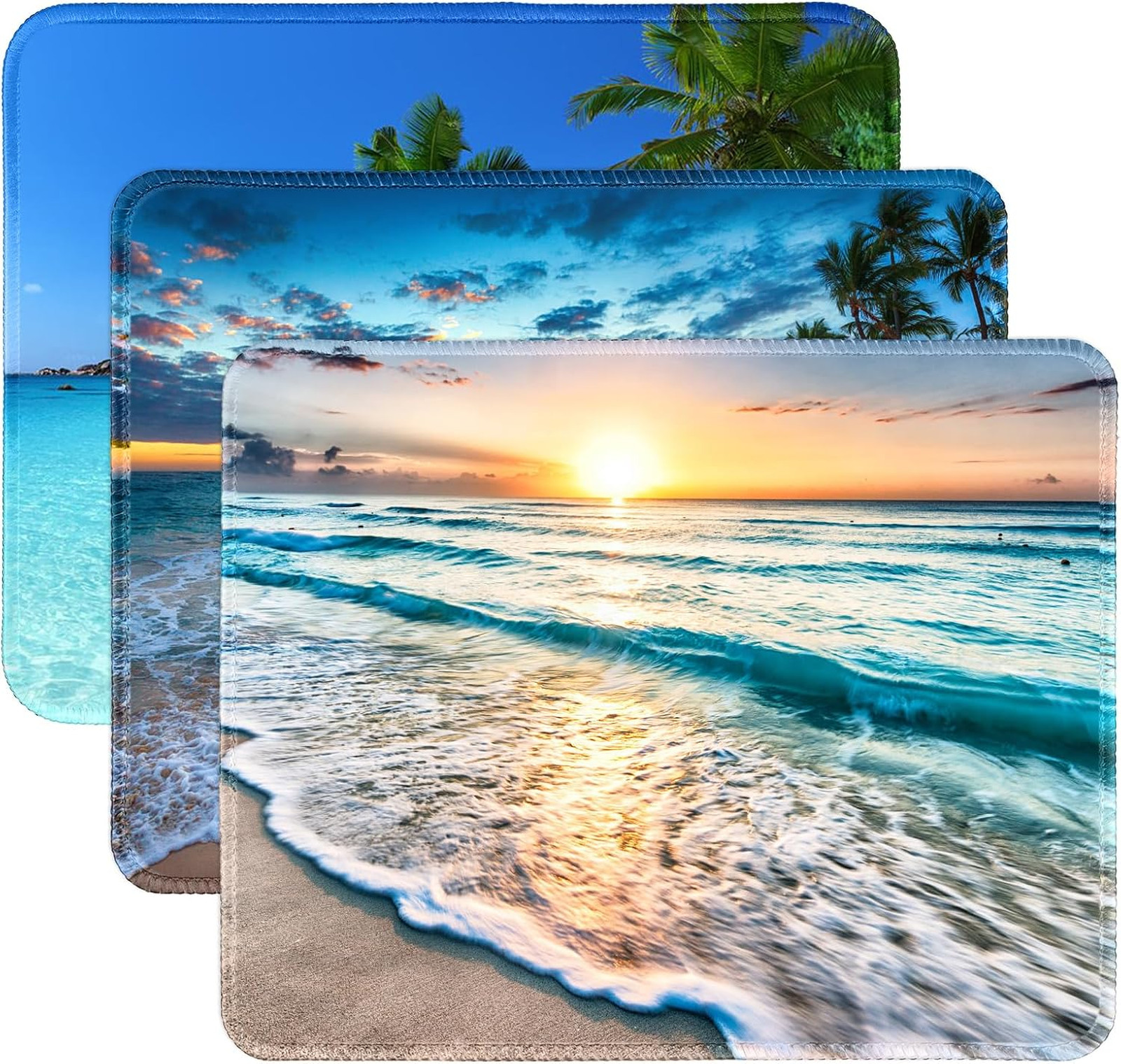 3 Pack Small Mouse pad Beach Square Mouse Mat for Wireless Mouse Office Computer