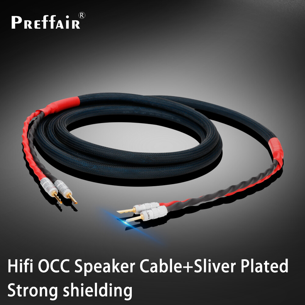 Pair Speaker Cable Silver Plated OCC Copper Line with Gold Plated Banana Plugs
