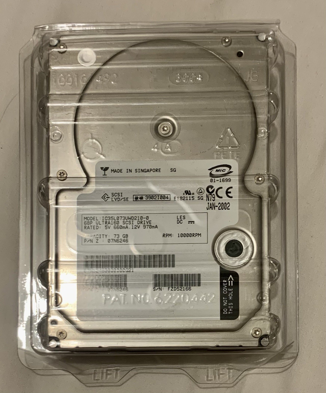 IBM 07N6246  IC35L073UWD210-0 73 GB 10,000 RPM U160 SCSI 68 Pin HDD