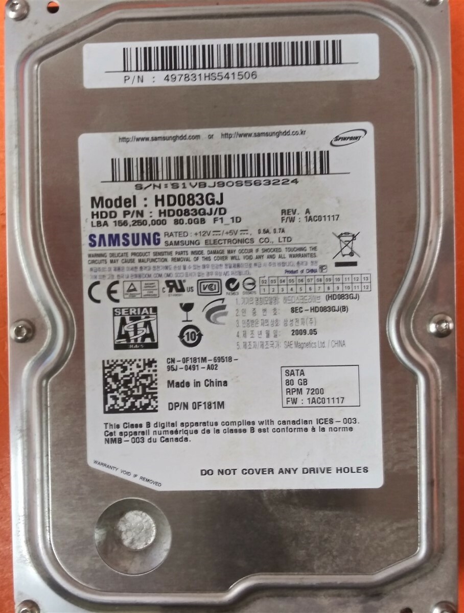 ⭐️⭐️⭐️⭐️⭐️ HDD Hard Drive SATA Desktop 3.5" Samsung HD083GJ/D 80GB FW: 1AC01117
