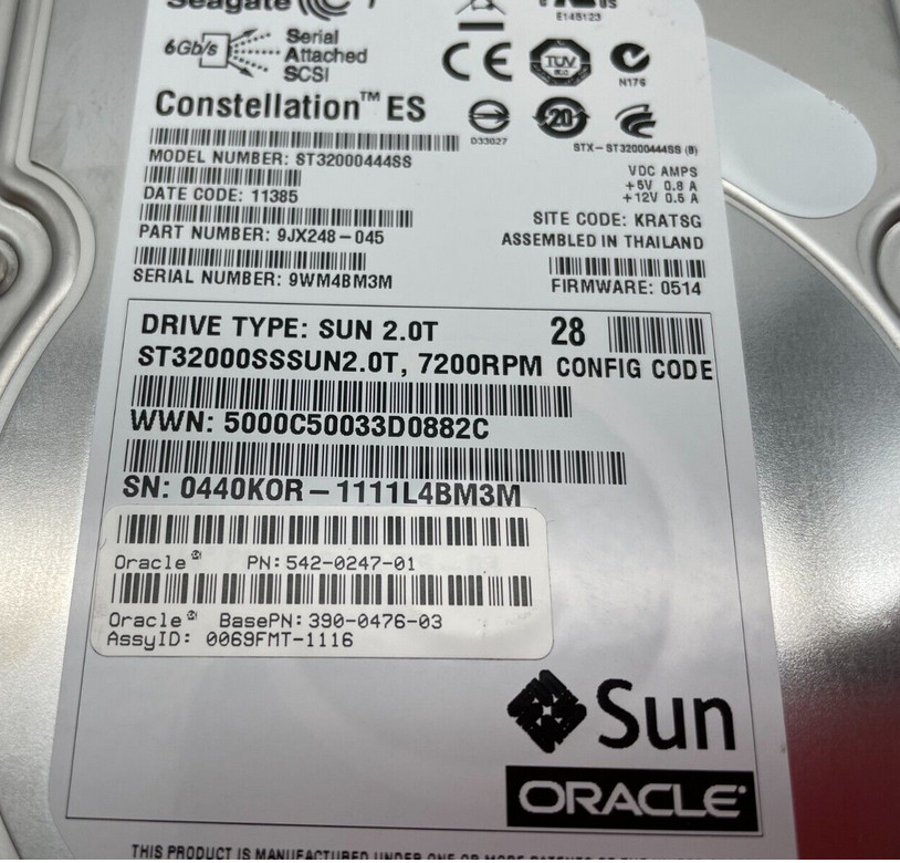 Sun ST32000SSSUN 390-0476-03 542-0247-01 2TB 6G 7.2k LFF 3.5" SAS HDD Hard Drive