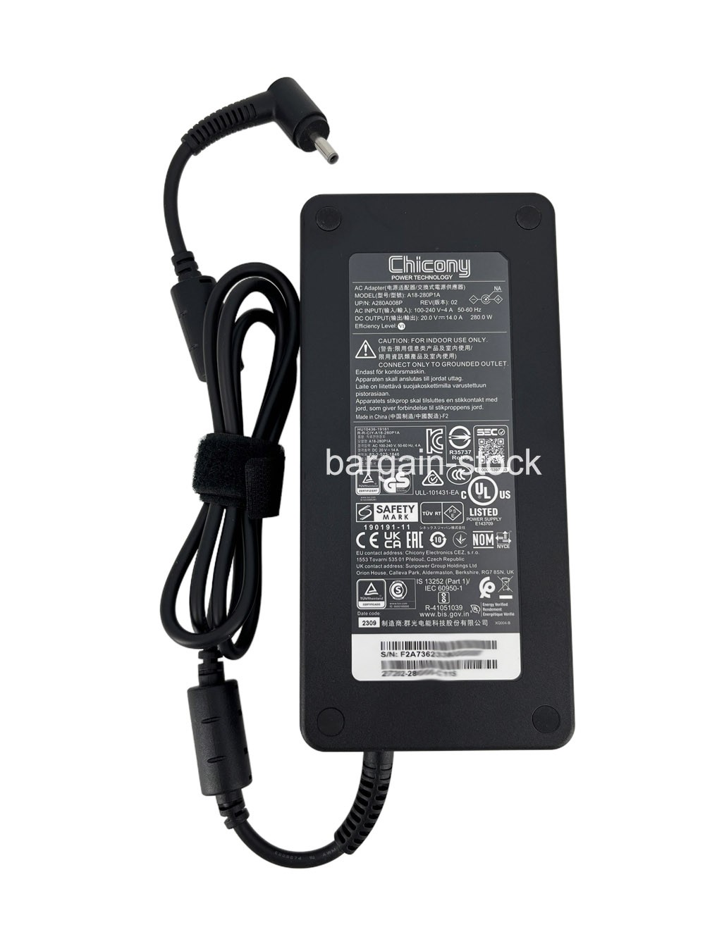 Chicony 20V 14A 280W AC Adapter Charger For Aorus 17X XES Gaming Laptop 4.5mm