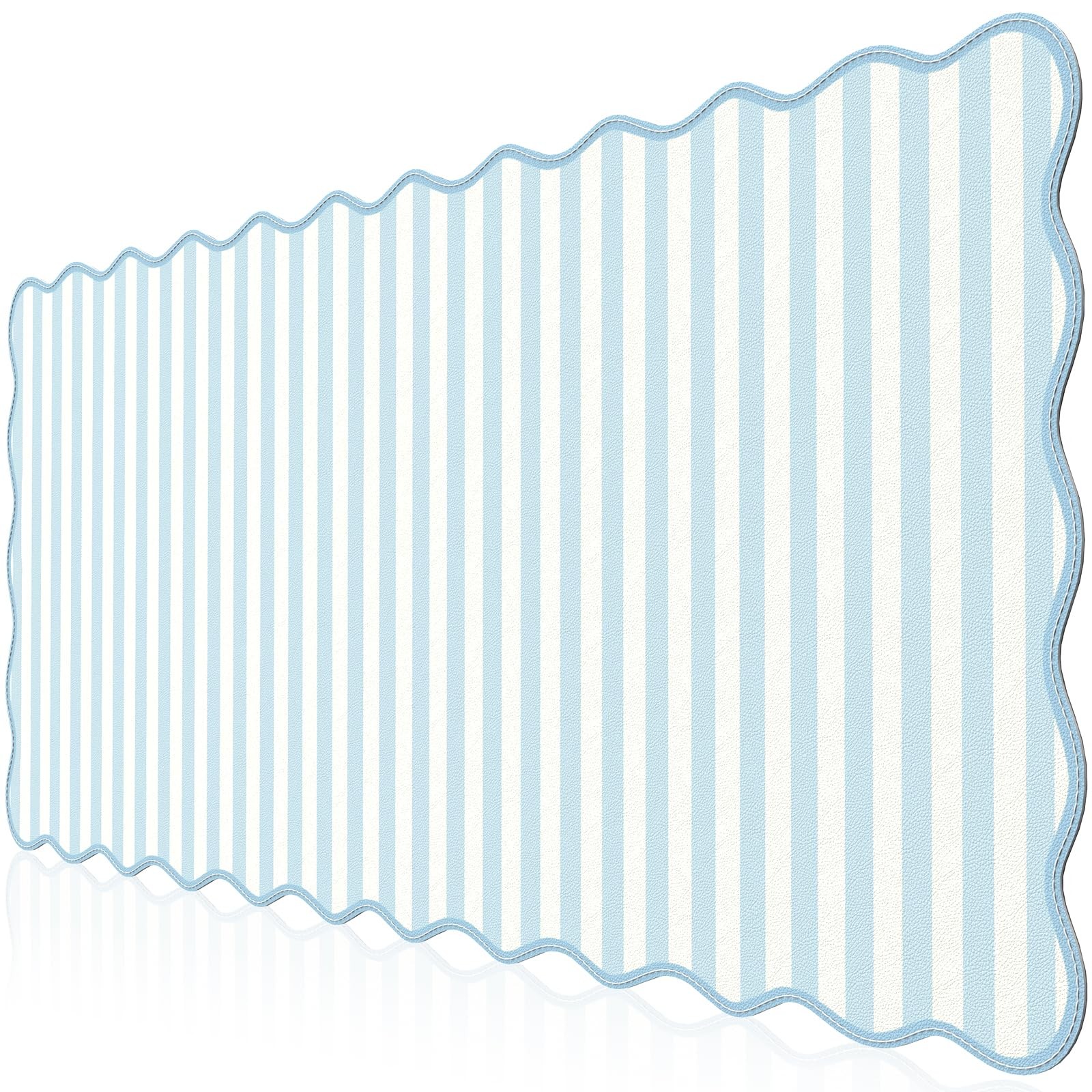 Scalloped Leather Desk Pad, 35.4"x15.7" Desk Decor for Office(Blue)