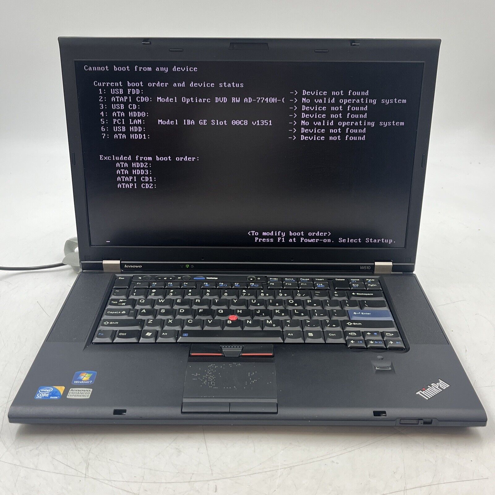 Lenovo ThinkPad W510 15.6” / Intel Core i7 Q720 2GB RAM. FOR PARTS READ.