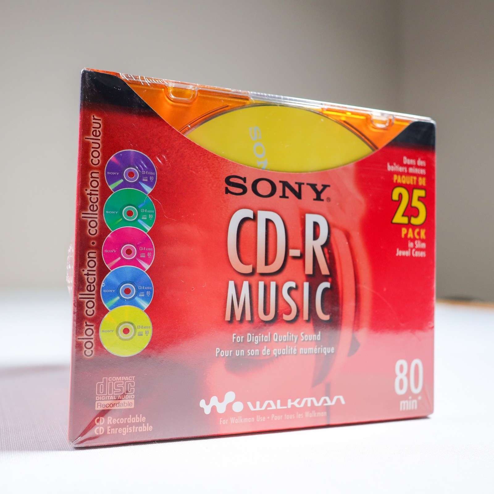 Sony CD-R Music 25 Pack Multi Color Walkman Slim Jewel Case 80 Min New Sealed