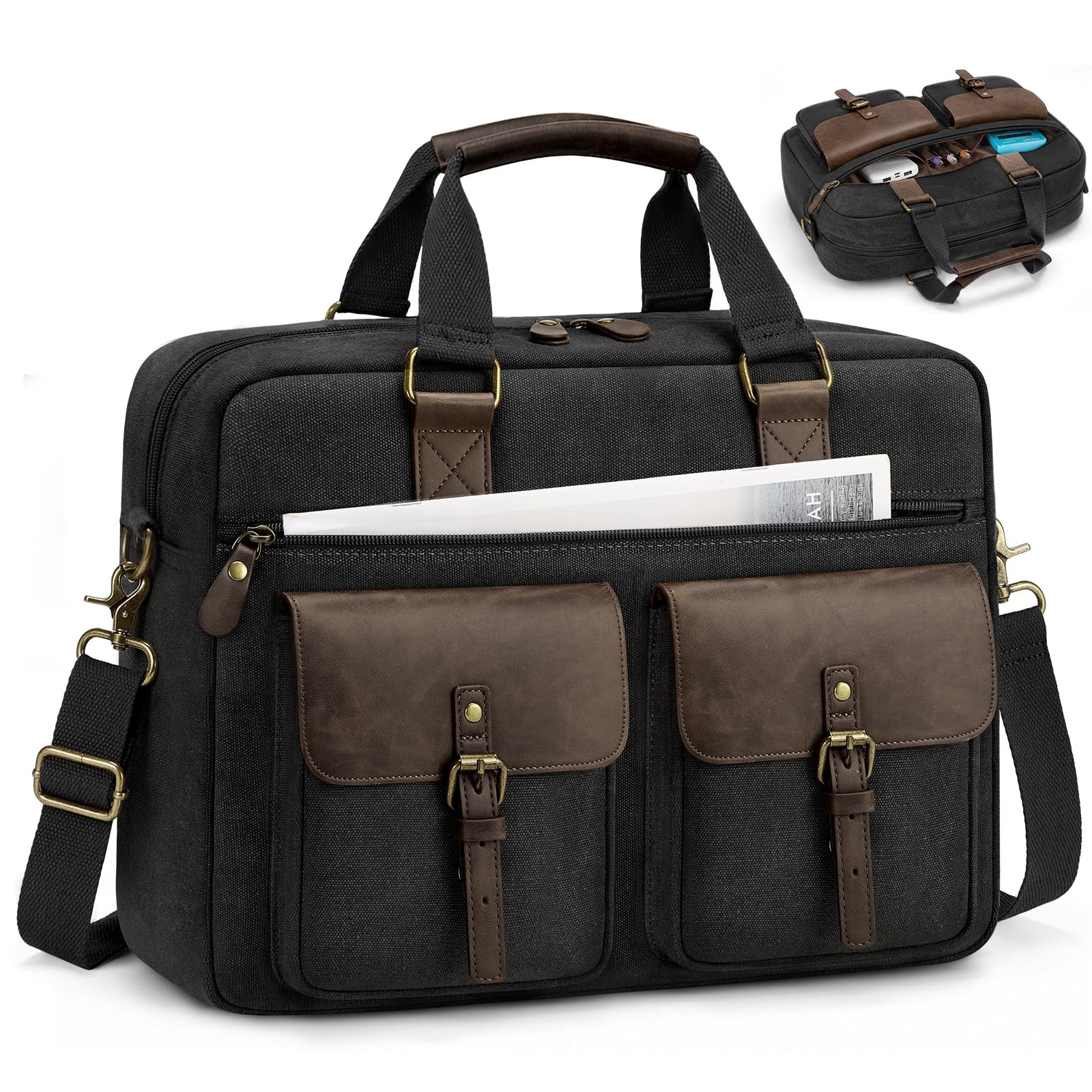 RAINSMORE Laptop Bag for Men,15.6 Inch Canvas 15.6 Inch, Black