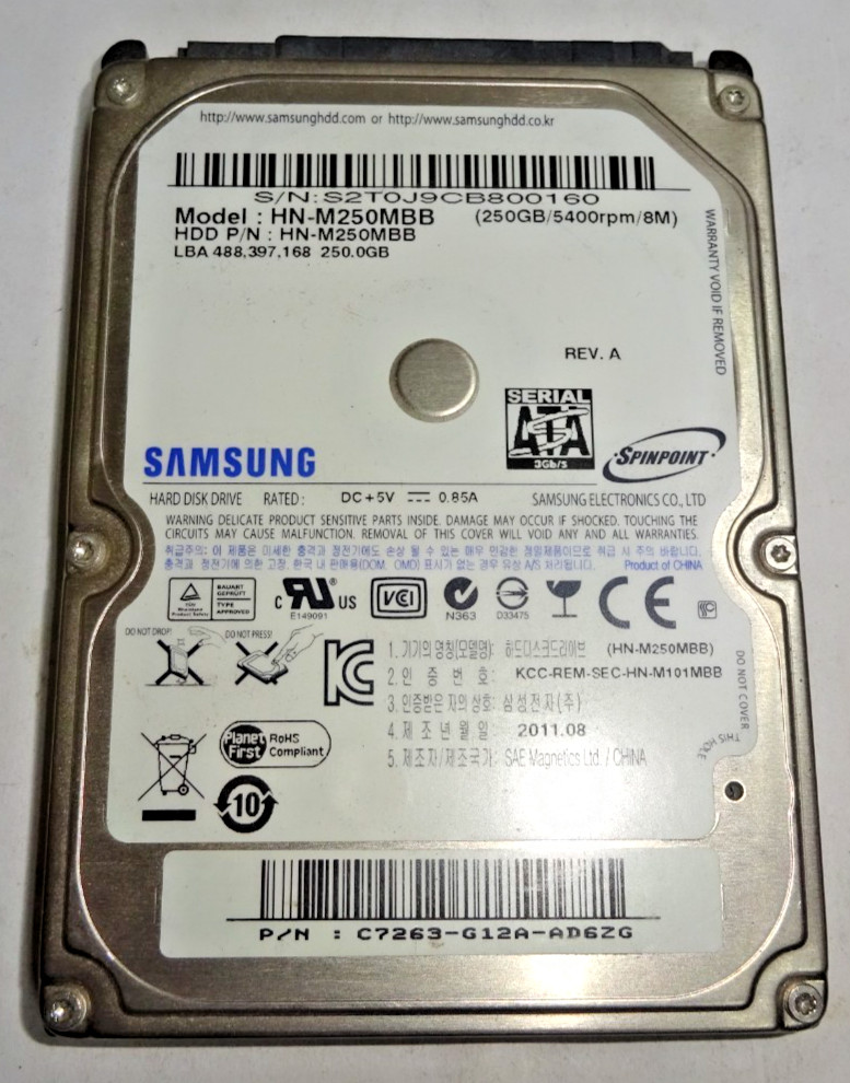 Samsung *** HN-M250MBB *** 250 GB *** SATA HDD Notebook 2.5 inch #NFP1361