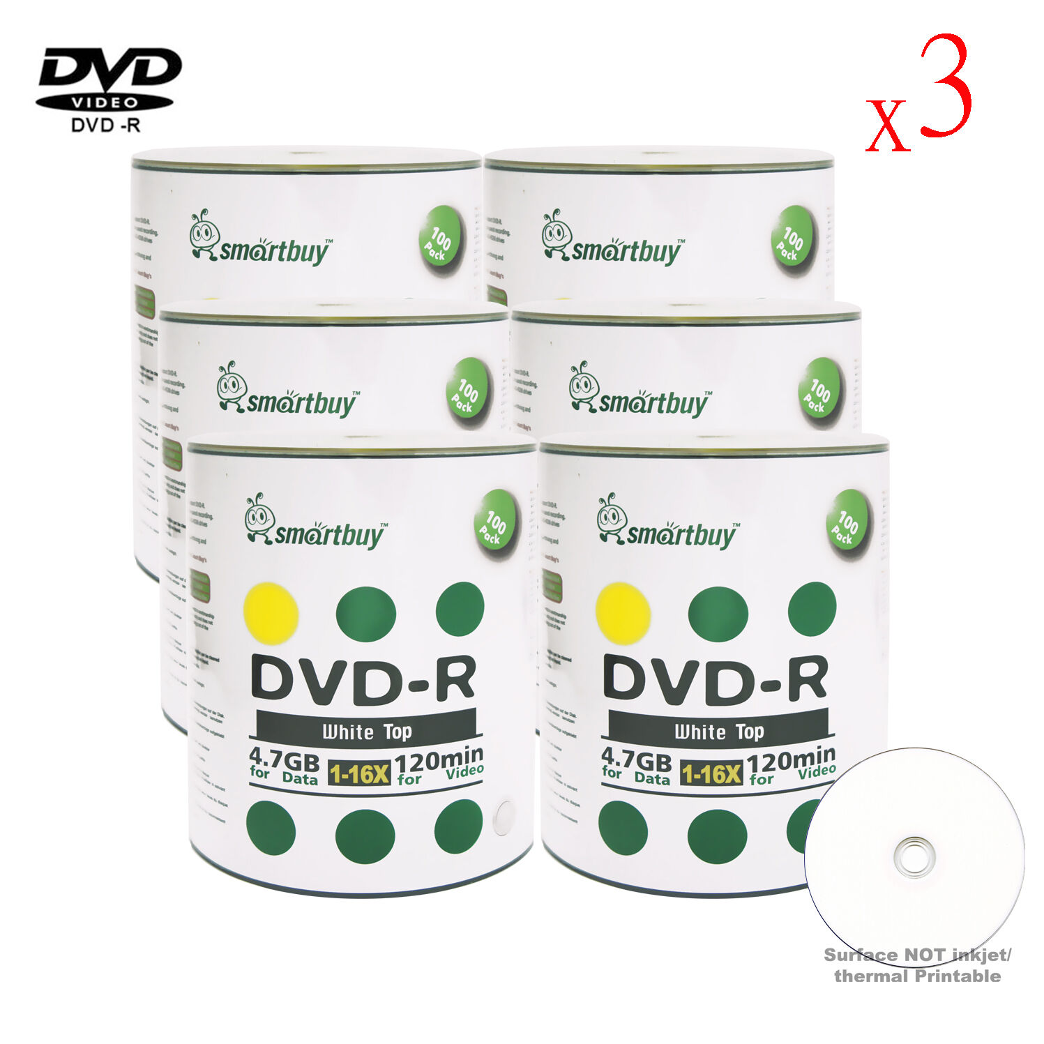 1800-Pack Smartbuy Blank DVD-R DVDR 16X 4.7GB White Top Storage Recordable Disc